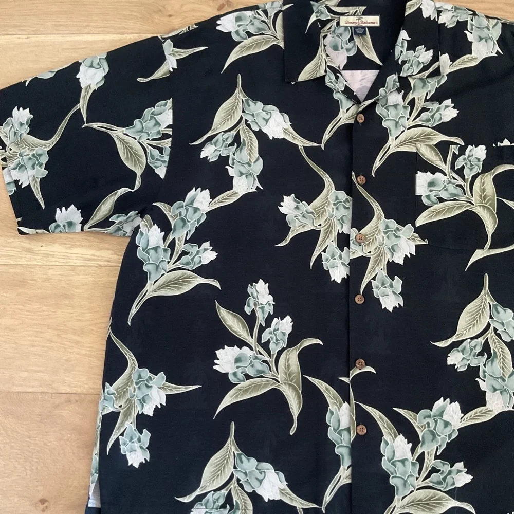 Tommy Bahama Black Floral Hawaiian Shirt - Picture 2 of 7